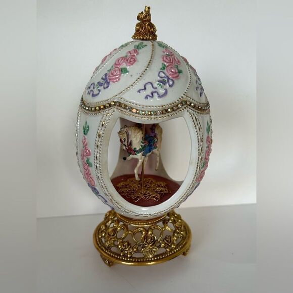 Vintage Franklin Mint House of Faberge Egg Carousel Horse Gold Plated Swarovski - Picture 1 of 10